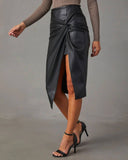 Split Mid-Length Sexy Hottie Hip Leather Skirt