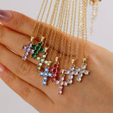 COLORFUL ZIRCON DECEMBER CROSS PENDANT NECKLACE_CWMM5872