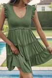 Solid Color V Neck Ruffled Dress_Cwdsd2682