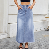 Women High Waist Denim Midi Skirt With Pockets_Cwjsk0203