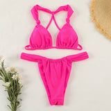 SOLID COLOR KNOTTED BIKINI SEXY BACKLESS SWIMWEAR_CWMW0260