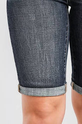 Cwjs0307_Casual Stretch Slim Fit Black Denim Bermuda Shorts