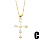 DIAMOND STUDDED PEARL CROSS PENDANT NECKLACE_CWAJE0899