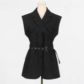 STYLISH SLEEVELESS BLAZER WITH BELT AND LAPELS_CWOCO1219