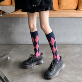 New Large Diamond Retro Mid-Tube Socks_Cwms0658