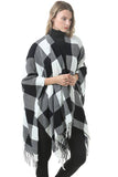 PLAID PATTERN PONCHOS CAPES COLOR BLOCK SHAWL WRAP_CWASC004