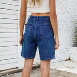 Washed Denim Quarter Pants With Fashion Design