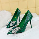 SHALLOW POINTED TOE RHINESTONE BOW HIGH HEELS_CWSHH0079