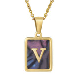 SQUARE SHELL 26 LETTER PENDANT NECKLACE_CWAJE0674