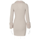 Solid Color Wool Collar Splicing Short Dress