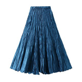 LOOSE PLEATED A LINE FLARED CASUAL MIDI SKIRT_CWBMS0399