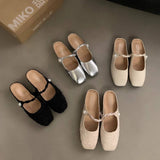 SILVER OPEN TOE SLIP ON FLAT SANDALS FOR WOMEN_CWSHF0064