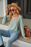 Square Collar Jacquard Long-Sleeved Loose T-Shirt