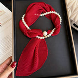Ivory Crinkle Pearl Magnetic Silk Scarf_Cwasc03937