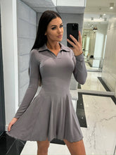 Solid Color Waistline Long Sleeve Lapel Dress