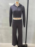 Zipper Hooded Top,Low-Waisted Flared Pants Set