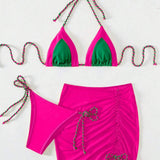 FLUORESCENT BIKINI SET SEXY COLOR BLOCK SWIMSUIT_CWMW0196