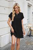Solid Color Crew Neck Short Sleeve Pocket Dress