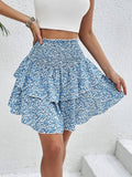 Tailored Floral Double-Layer Short Skirt