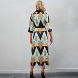 V-Neck Lapel Lace-Up Slim-Fit Long-Sleeved Dress