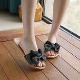 KOREAN LINEN BOW SLIPPERS SOFT SOLE NON SLIP_CWSHF0184
