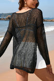 Solid Long Sleeve Slit Knitted Cover Ups_Cwtstl1071