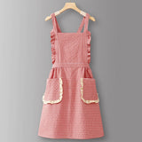 Cotton Striped Grid Kitchen Apron With Pocket_Cwmm10095