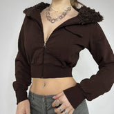 Solid Color Loose Simple Zipper Furry Jacket