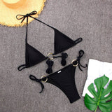 METAL RING BIKINI SET SEXY TIE SIDE SWIMSUIT_CWMW0257