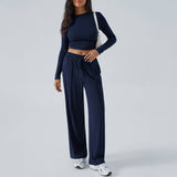 Temperament Round Neck Top Wide Leg Pant Suit