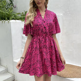 V-Neck Slit Slim Print Long-Sleeved Dress