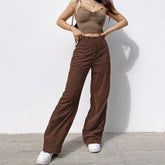 Solid Color High Waiste Casual Straight Leg Pants