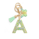 GREEN BUTTERFLY RESIN LETTER KEYCHAIN WITH GLITTER_CWAB5079