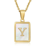 SQUARE SHELL 26 LETTER PENDANT NECKLACE_CWAJE0674