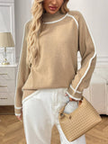 Semi-High-Neck Laid-Back Color-Blocking Sweater
