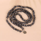 LOTUS PENDANT 108 BLACK GLITTER BEADED BRACELET_CWAJE3930