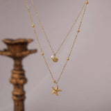 SUMMER DOUBLE STARFISH SHELL NECKLACE_CWMM5549