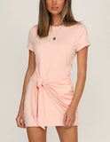 Solid Color Short-Sleeved Dress With Hem Lace