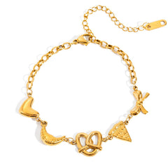 CUTE HEART CROISSANT PIZZA BOW BRACELET 18K GOLD_CWAJE4819