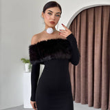 Stylish Elegant One-Line Shoulder Slim-Fit Dress