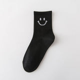 CARTOON BLACK AND WHITE SMILING FACE WOMENS SOCKS_CWMS1415