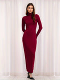 Stylish Solid Color Long Sleeves High Neck Dress