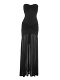 Solid-Color Hip-Hugging Pleated Strapless Dress