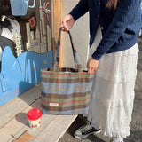 Cwab3897_Large Capacity Vintage Plaid Tote Shoulder Bag