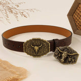 BULL HEAD ALLOY BUCKLE PU BULL HEAD EMBOSSED BELT_CWMM3944