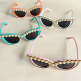 HANDMADE RHINESTONE PEARL RETRO CAT EYE SUNGLASSES_CWASG0268