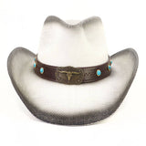 Western Straw Cowboy Hat With Bull Head,Turquoise_Cwah0684