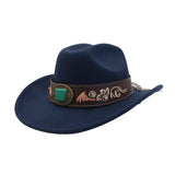 Western Ethnic Wool Felt Fedora Cowboy Hat_Cwah04487