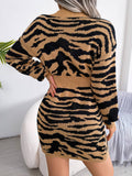 Tiger Print Sweater Dress With Lantern Sleeves