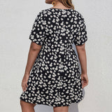 Waistline Holiday Daisy Print A Line Dress_Cwdsd3303
